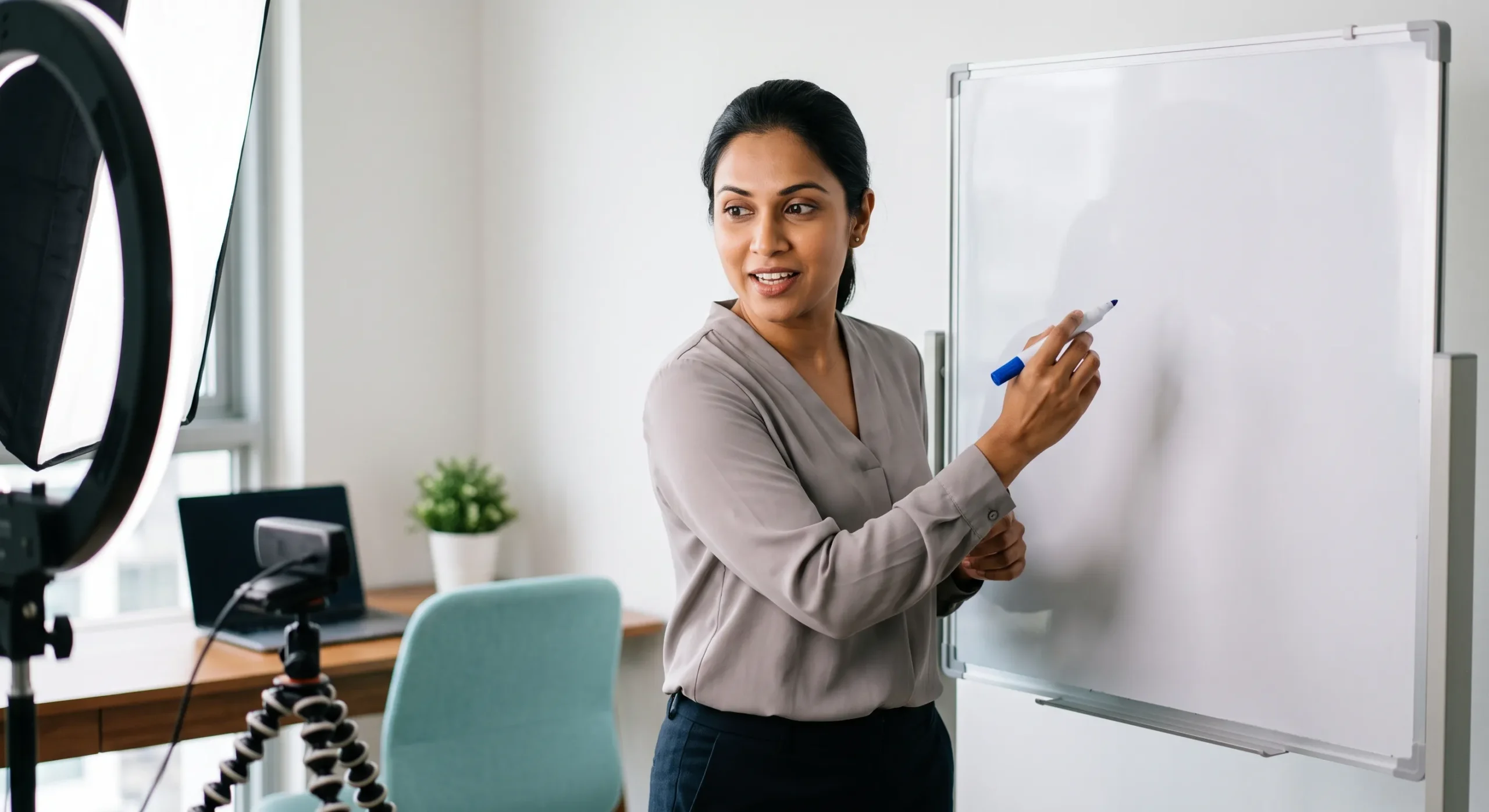 Liya teaching live on a physical whiteboard during an online lesson