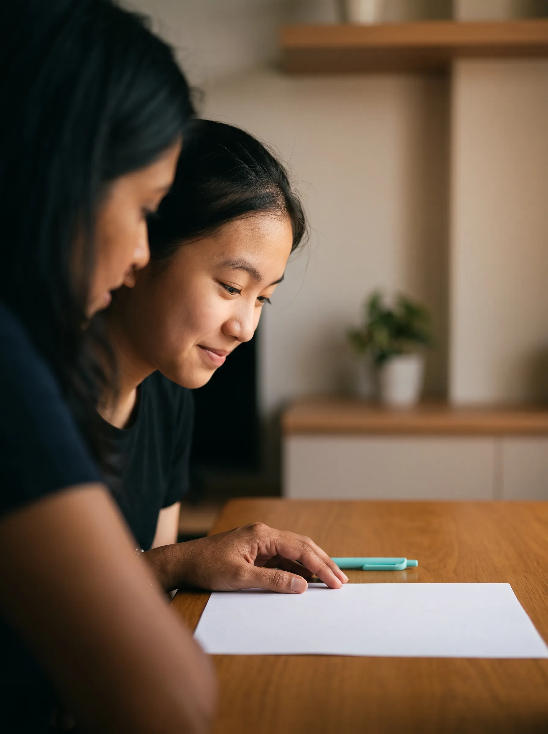 Student solving a geometry problem with a teacher