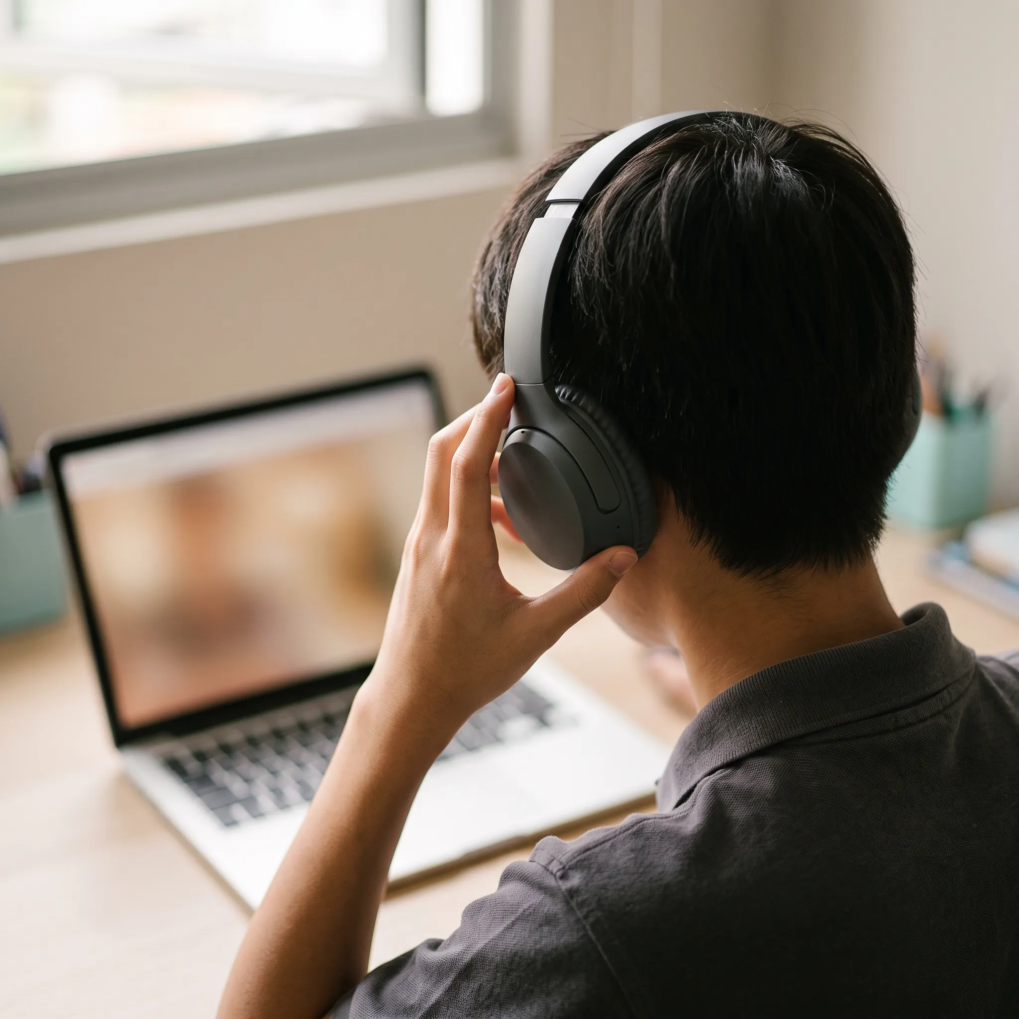 Student attending an online Mathematics lesson at home