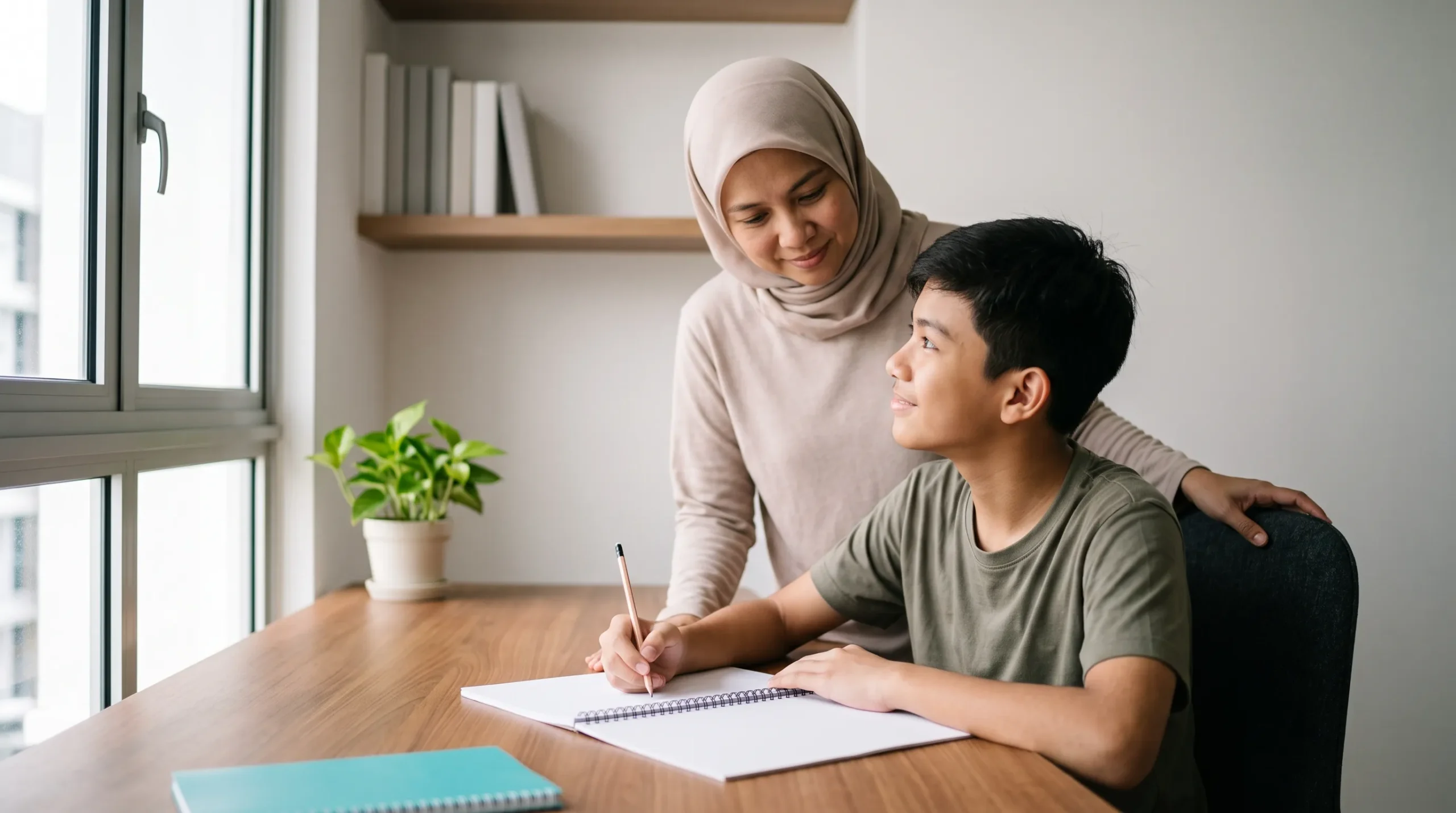 A parent supporting their child's learning at home