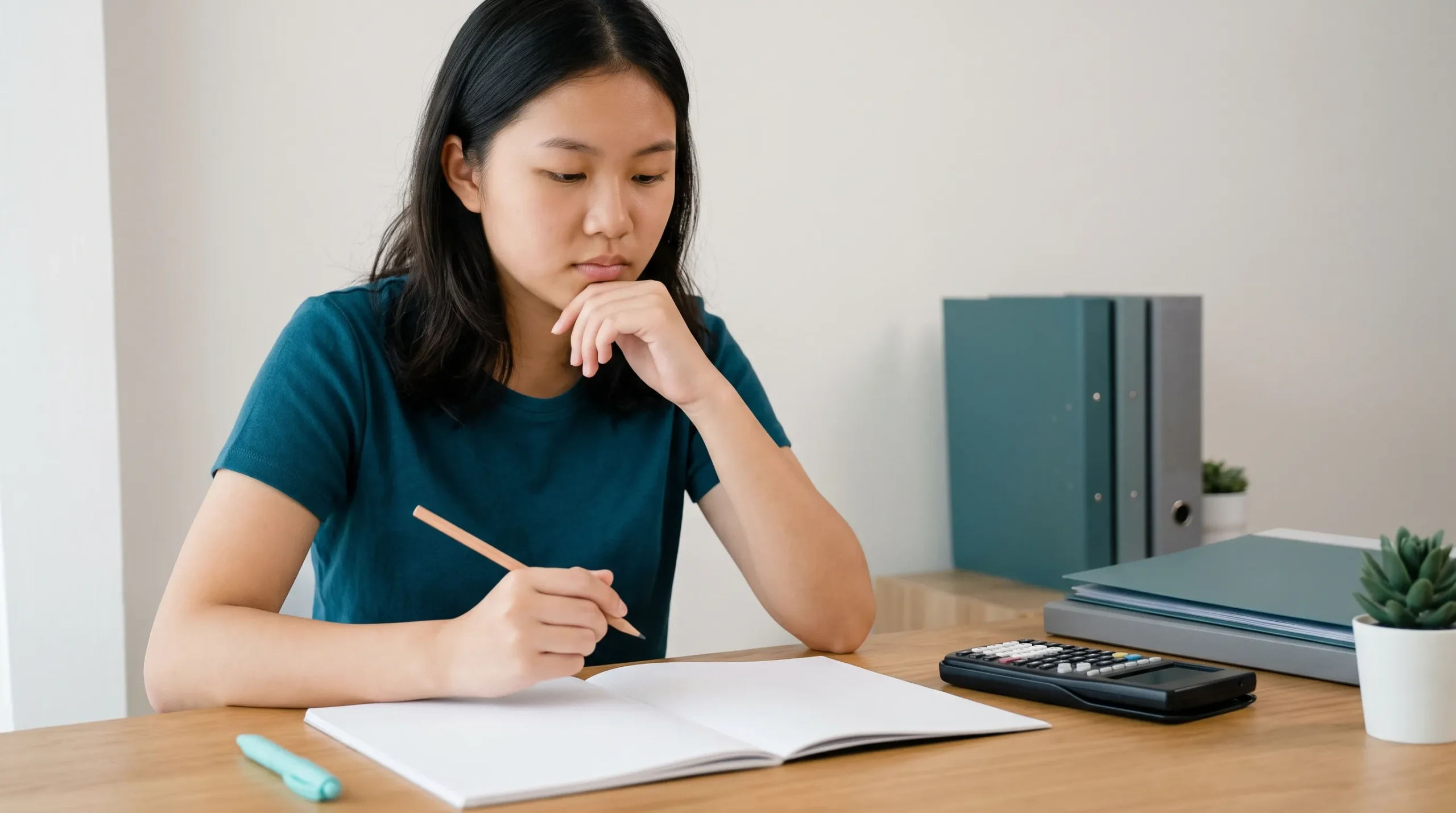 An IB Diploma student thinking through a Higher Level problem