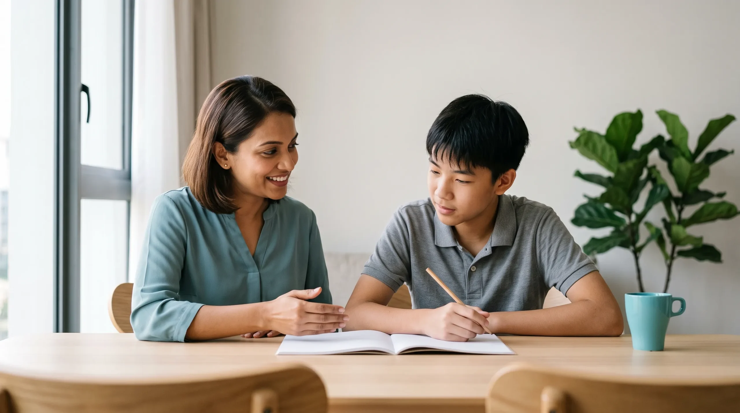 Two students working through questions side by side